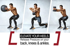 SQUAT HERO in use under lifter's heels during barbell squat for improved posture