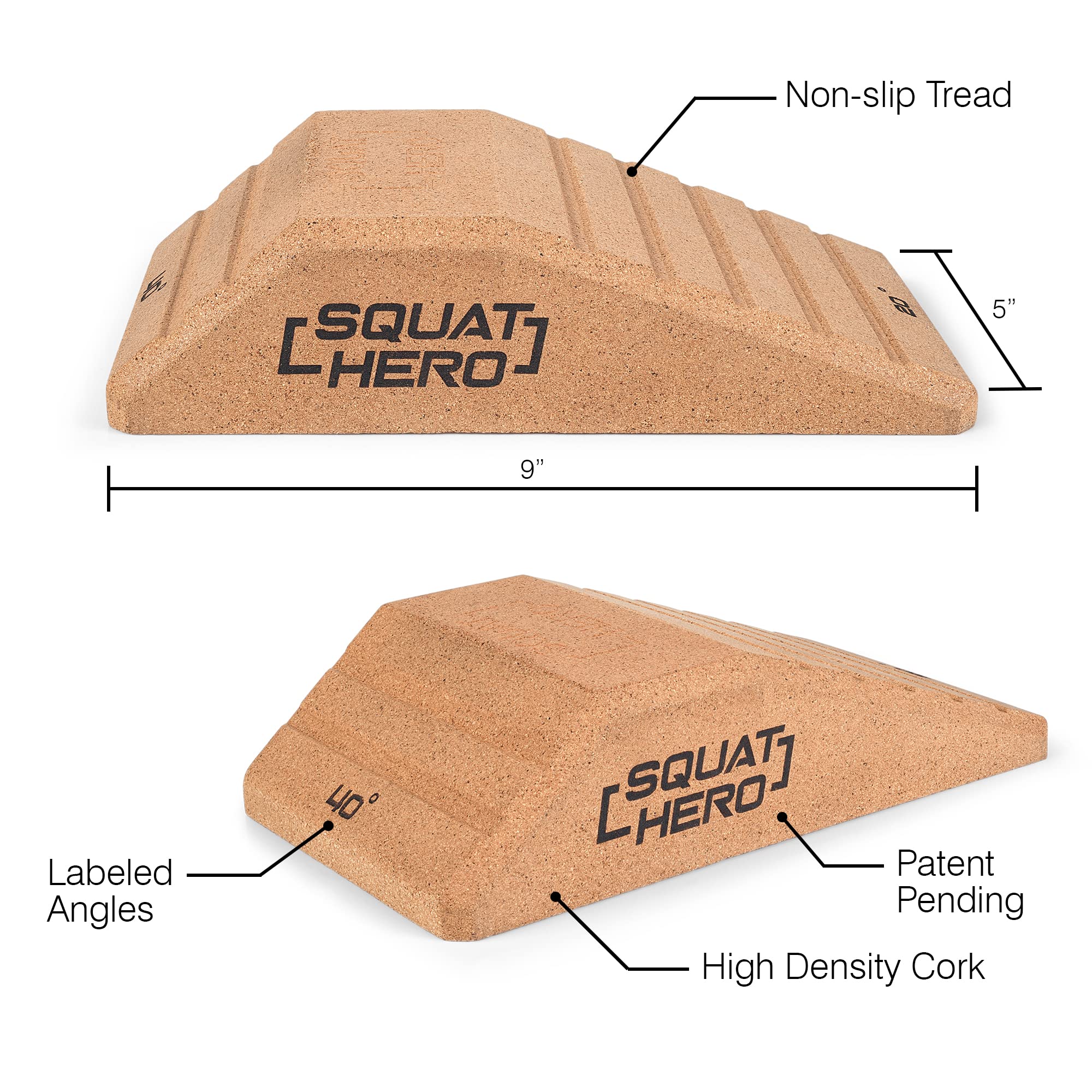 SQUAT HERO close-up of cork texture showing firm non-compressible surface for stability