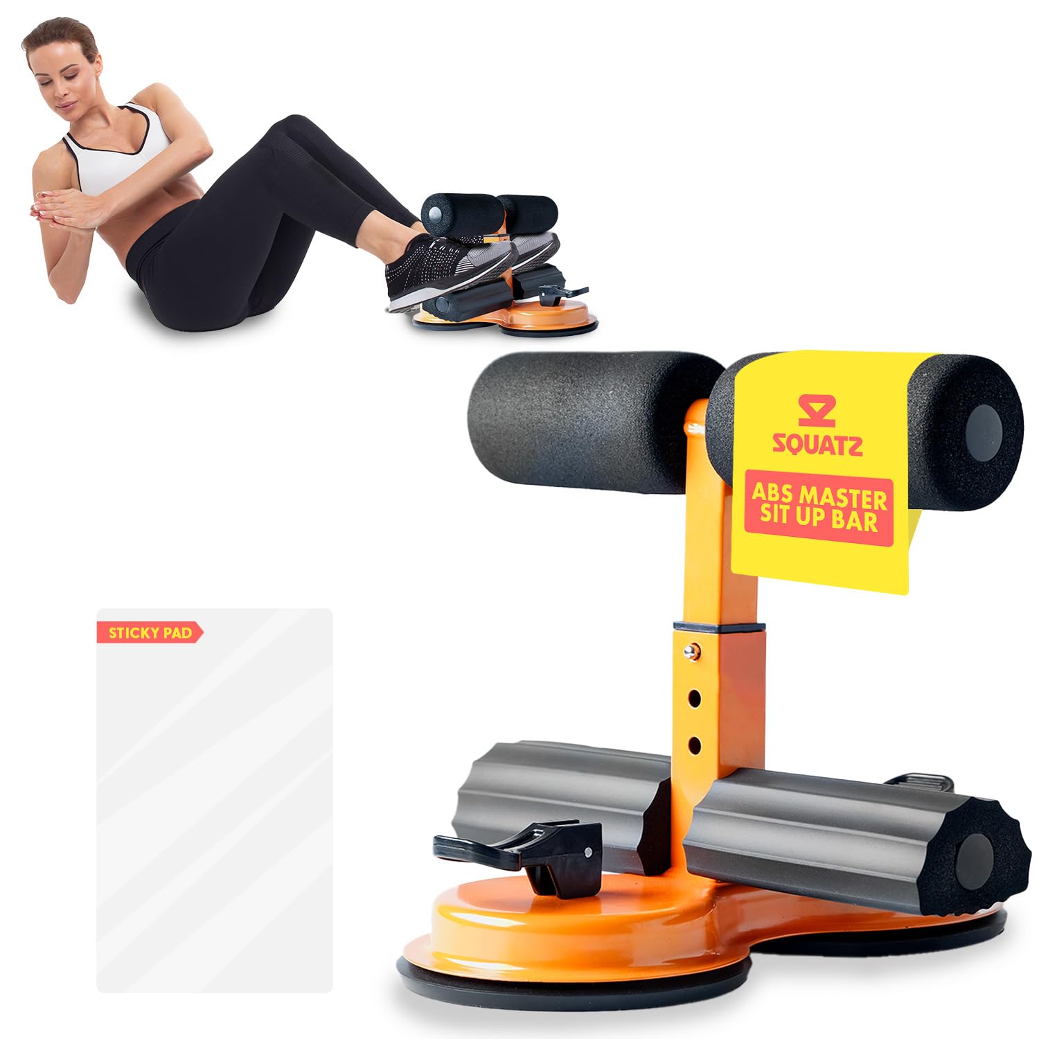 SQUATZ front view of sit-up bar showing stable base and foam for secure workouts