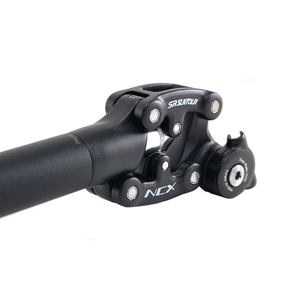 SR Suntour seatpost beside ruler showing 400mm length and fitment clarity benefit