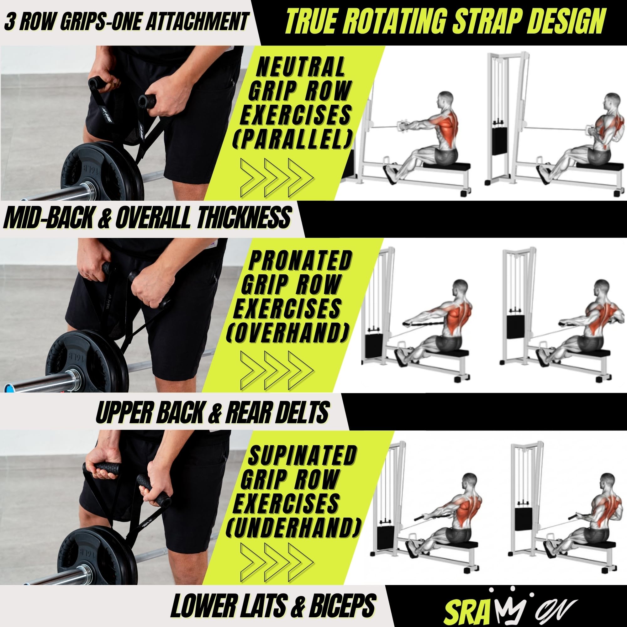 SRAW ON landmine attachment in use performing single-arm row showcasing natural rotation benefit