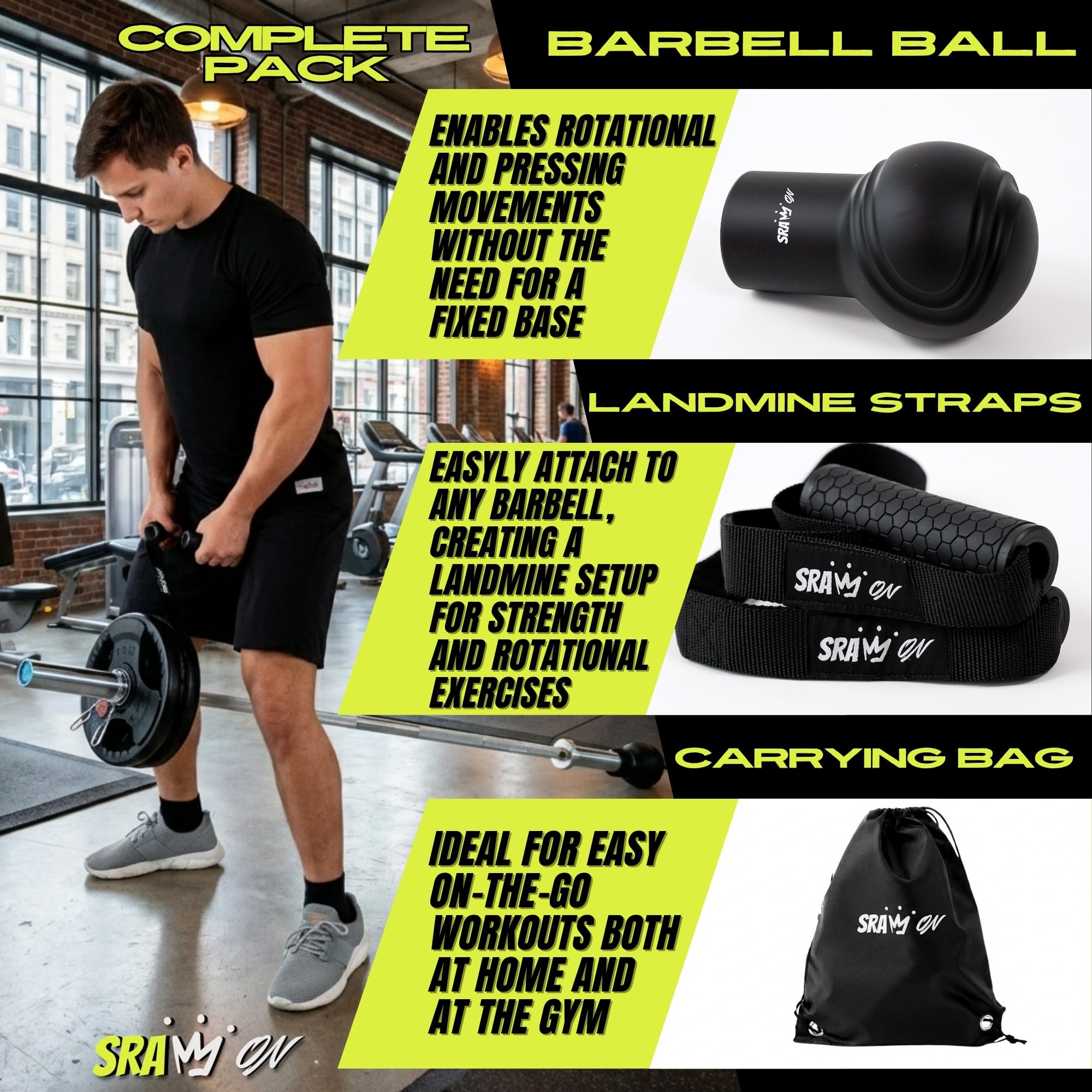 SRAW ON rotating strap handle close-up highlighting ergonomic grip comfort benefit