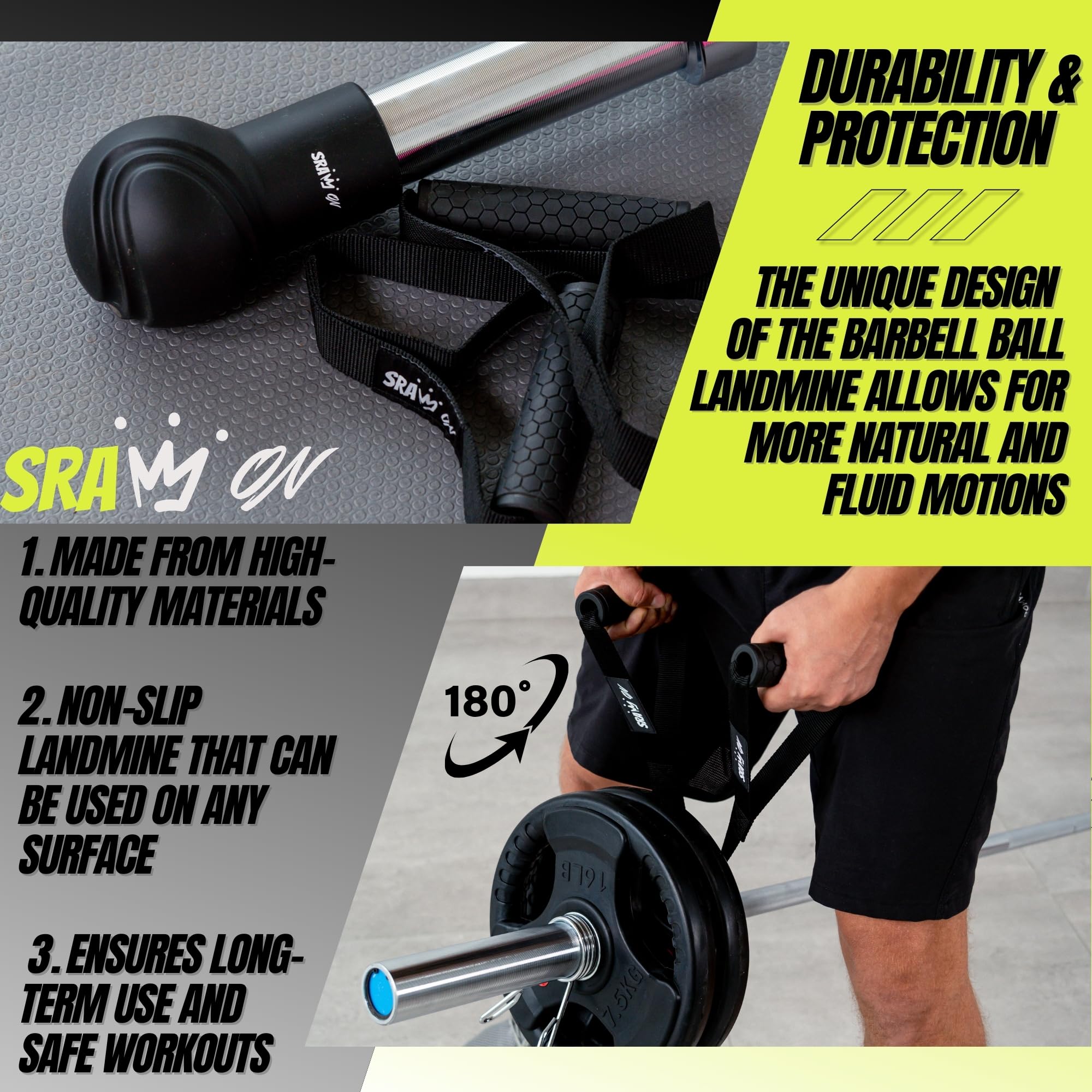 SRAW ON size comparison beside 2-inch Olympic bar showing compact footprint benefit