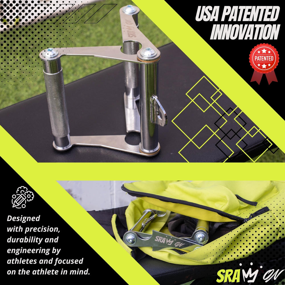 SRAW ON V Bar stowed in gym bag showing portability benefit travel-ready