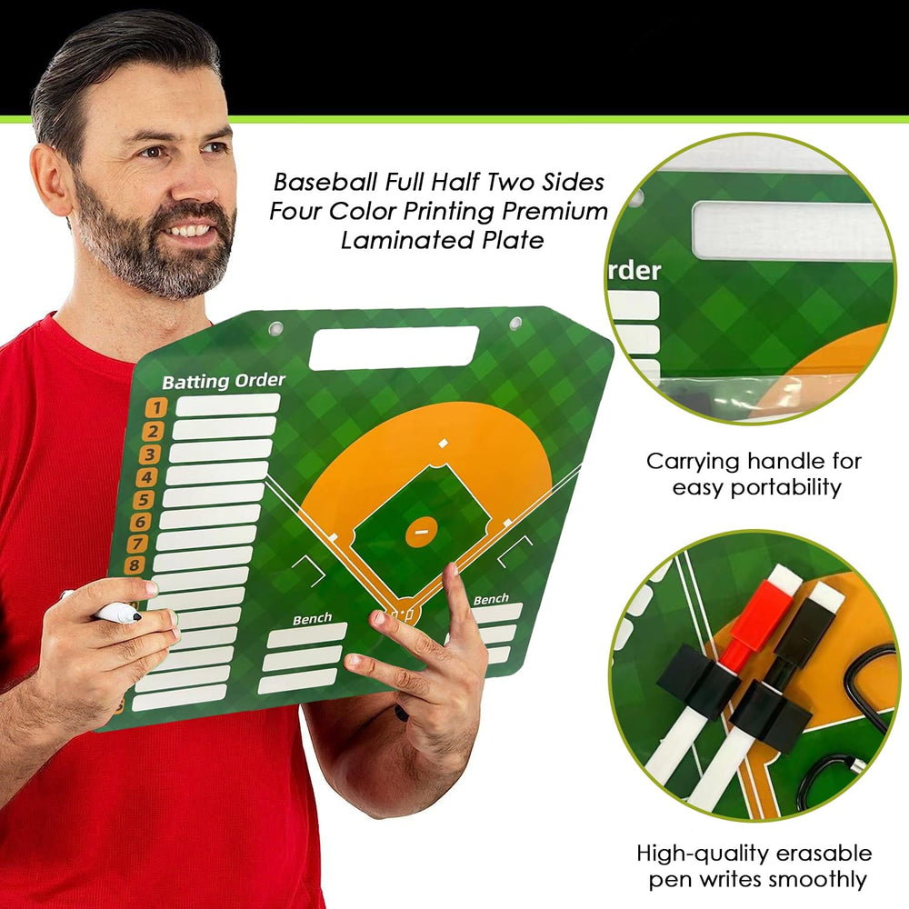 SRG board hung on dugout fence showing hands-free visibility and quick access