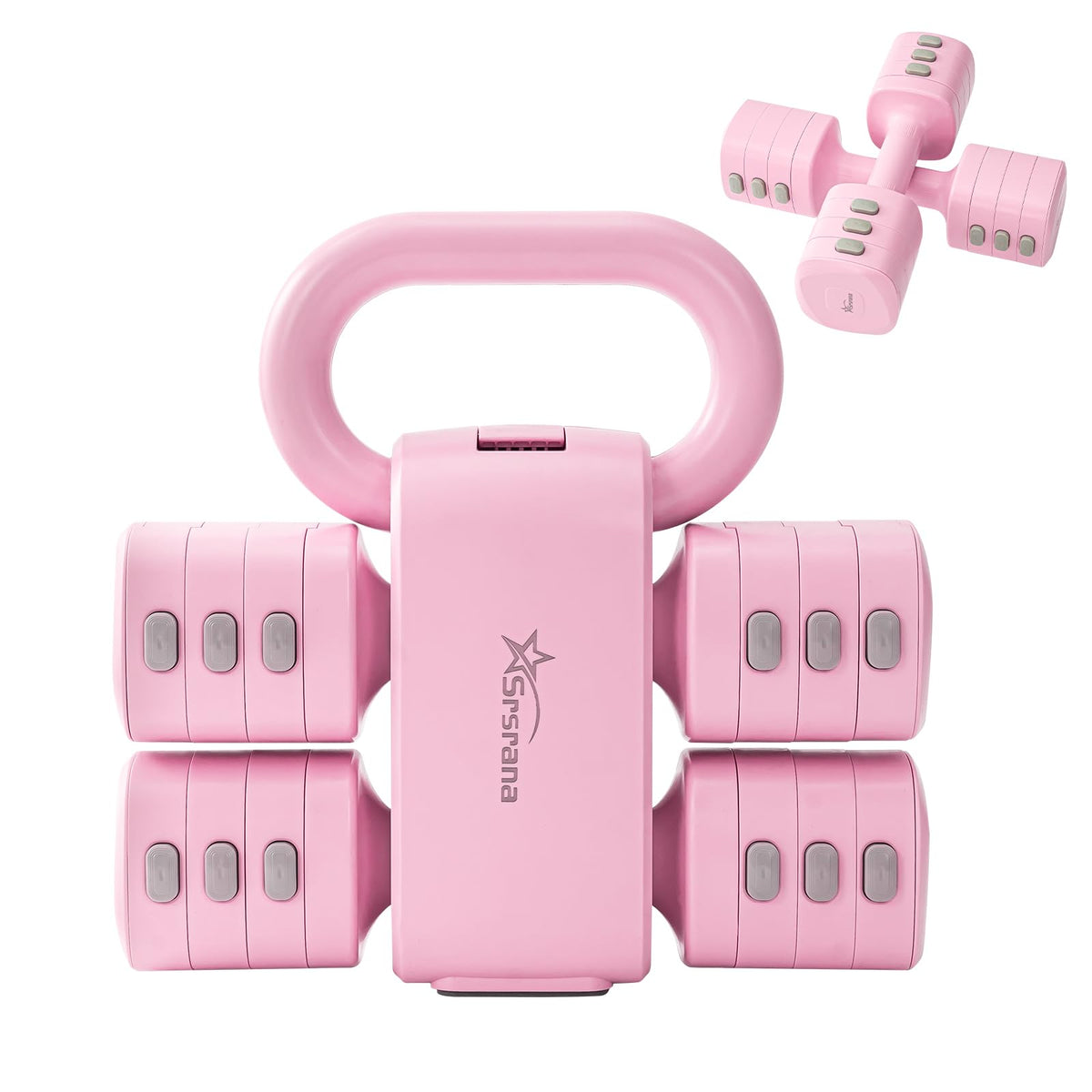 Srsrana front packaging view showing compact pink adjustable set and benefits