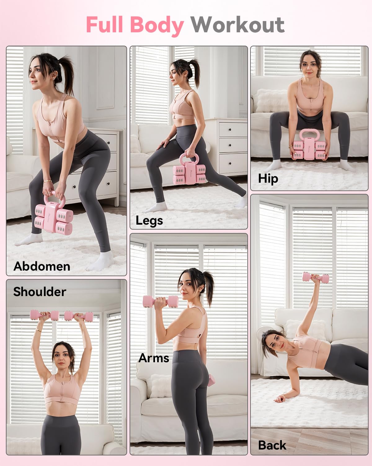 Srsrana lifestyle home workout scene showing aesthetic pink set motivating use