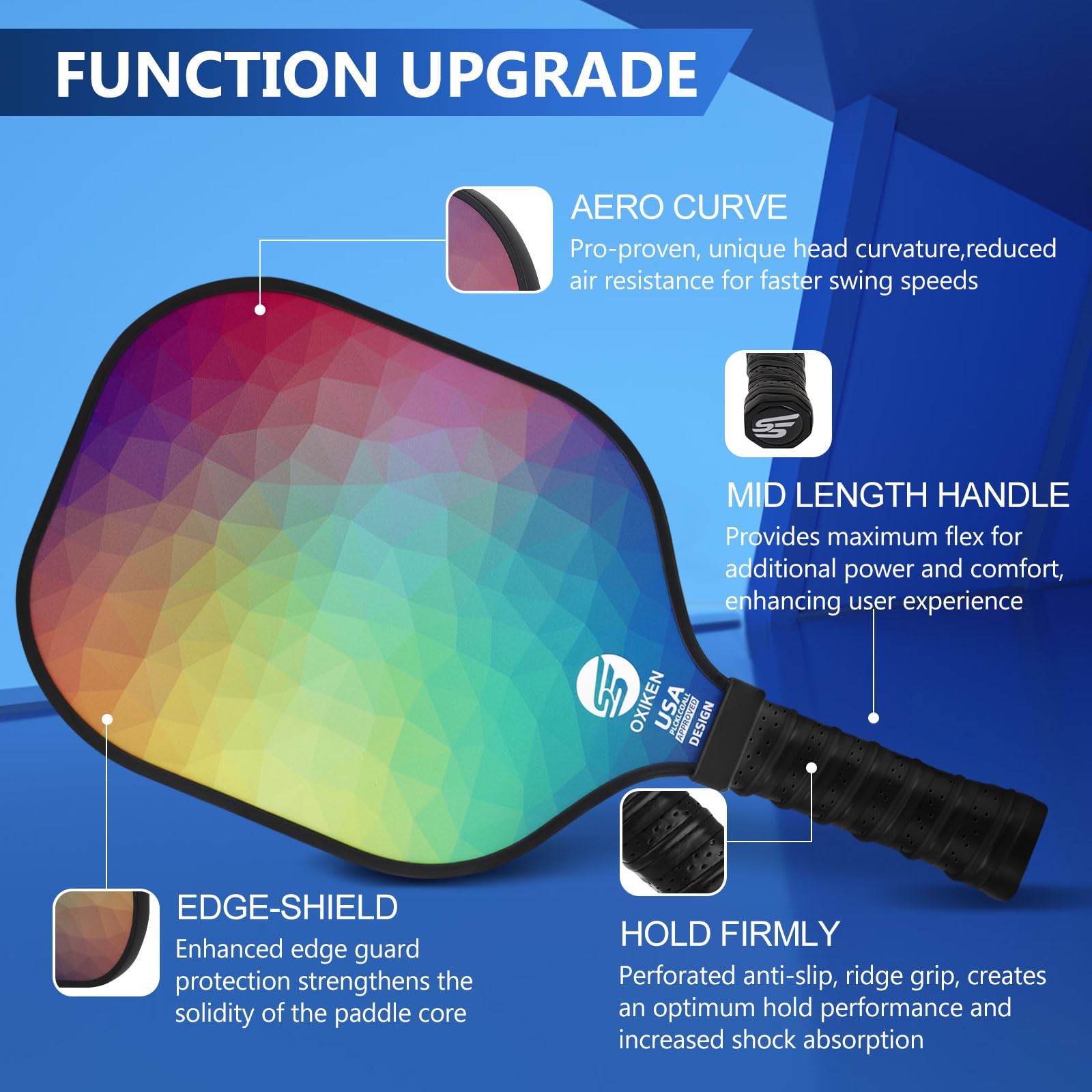 SS OXIKEN paddle back label highlighting USAPA approval and specs