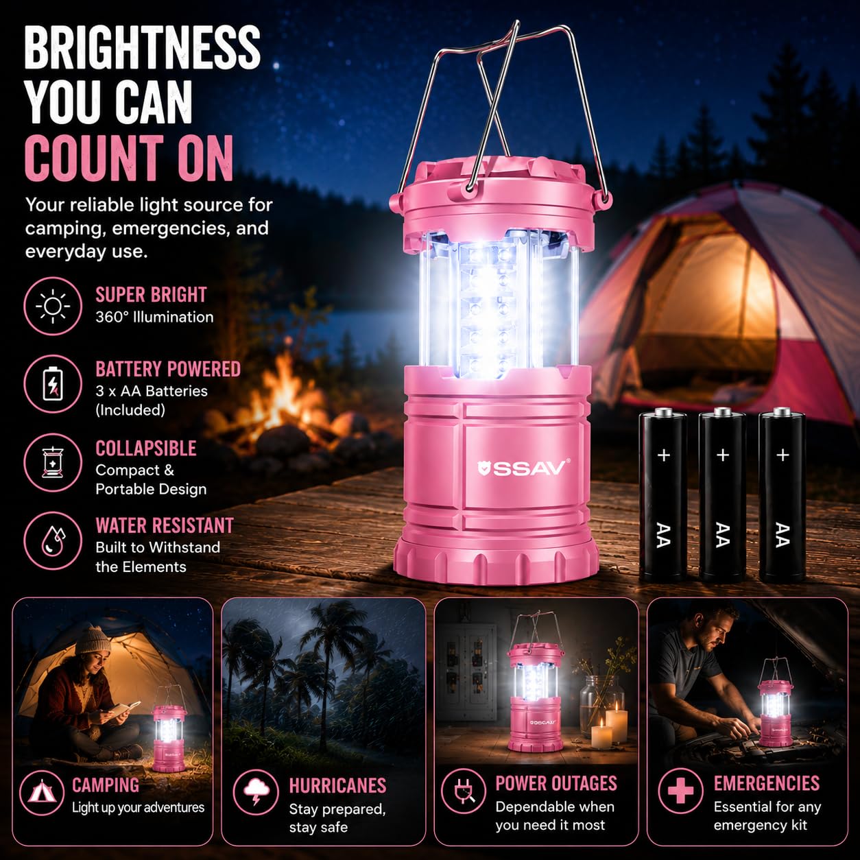 SSAV collapsed lantern profile highlighting compact storage and easy packing benefit