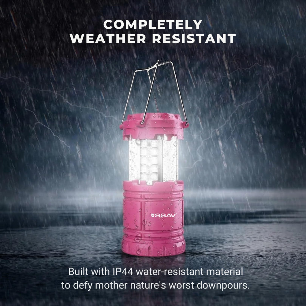SSAV fully extended lantern casting 360-degree light to illuminate campsite area