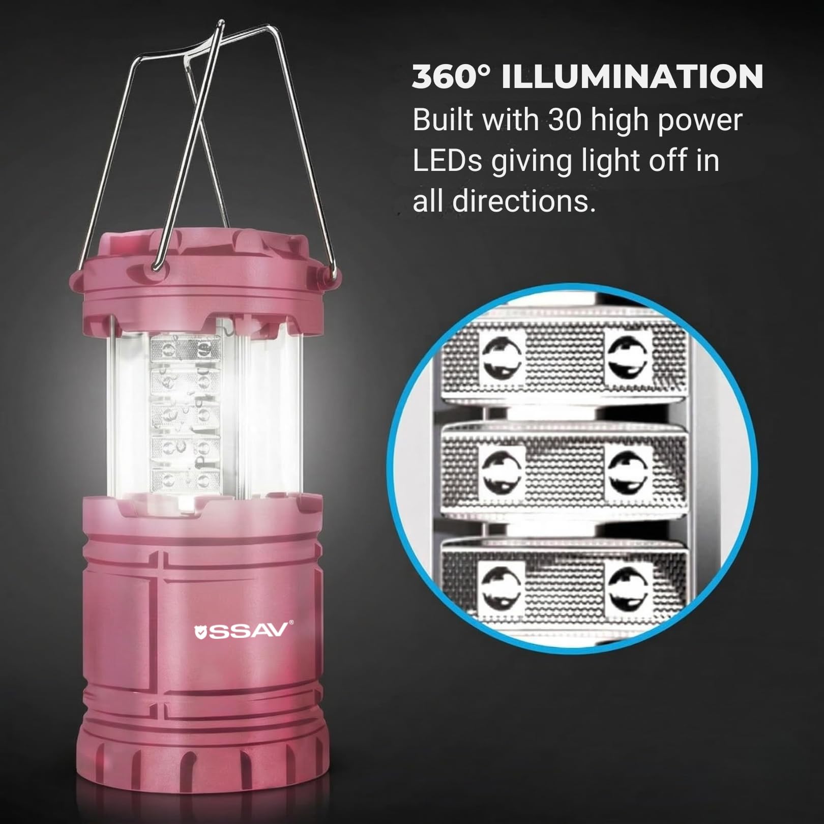 SSAV hanging lantern inside a tent providing hands-free lighting for campers