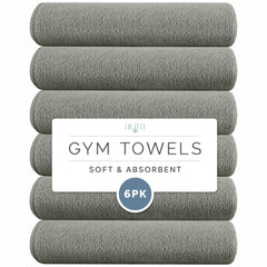 S&T INC. front view of six dark grey towels showing compact pack and convenience
