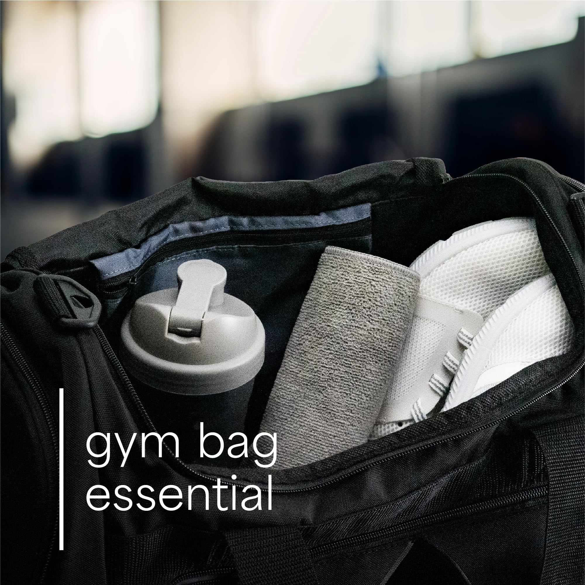 S&T INC. folded towel in gym bag demonstrating compact portability and readiness