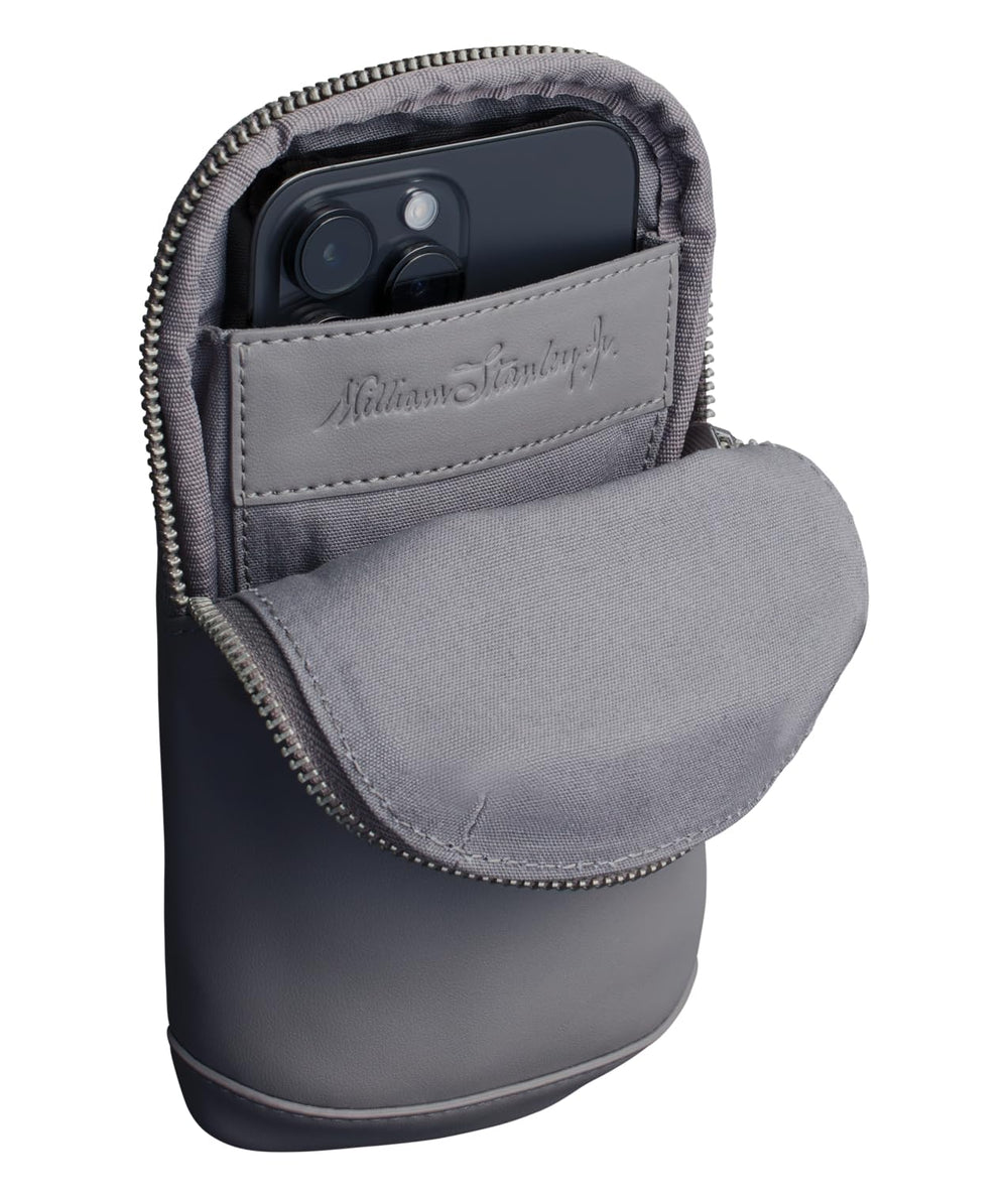 STANLEY Essentials Case Max open main pocket Ash with phone inside, illustrating roomy phone storage