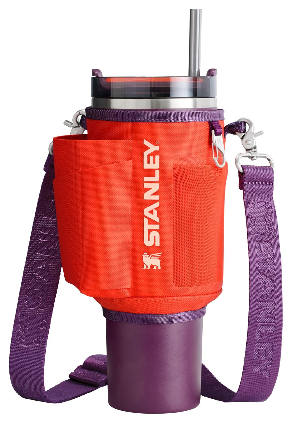 STANLEY front view of Tigerlily Plum wrap showing secure snap and color