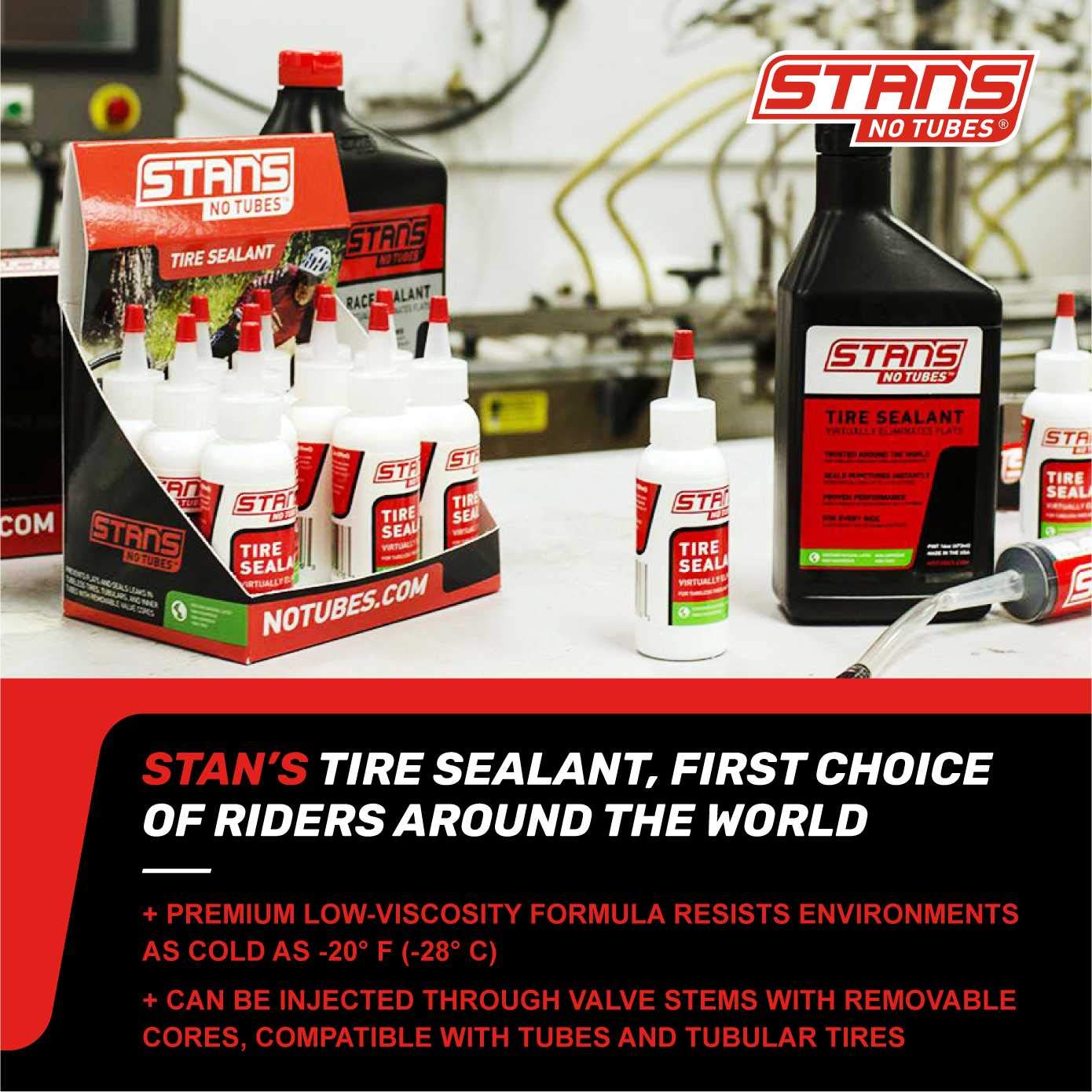 Stan's NoTubes poured into a tire bead for straightforward installation