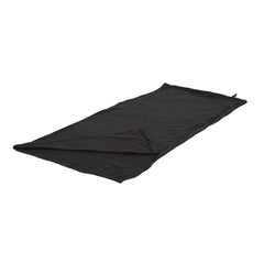 Stansport front view of black fleece sleeping bag showing shape and zipper for comfort