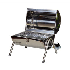 Stansport front view showing compact stainless-steel grill and lid for durable portability