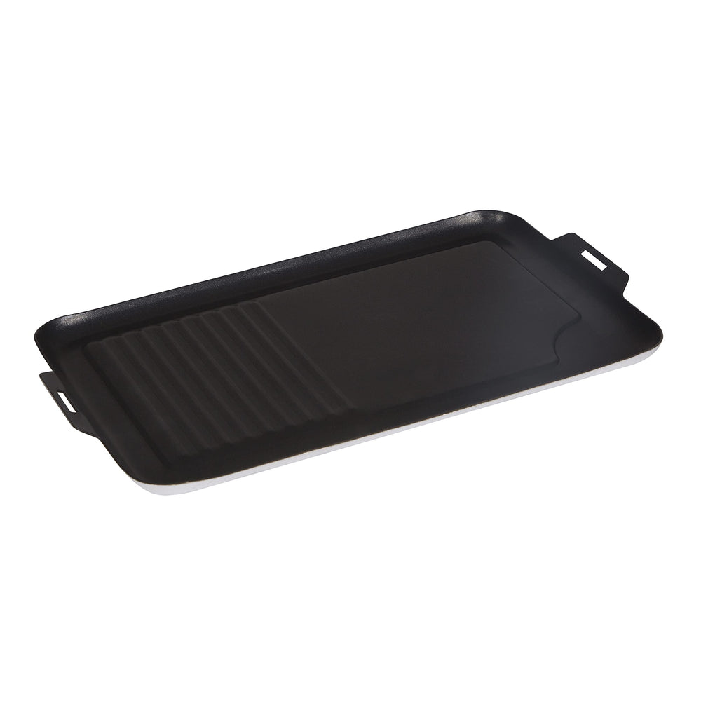 Stansport griddle front view showing full cooking surface and portability benefit