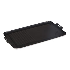 Stansport griddle front view showing full cooking surface and portability benefit