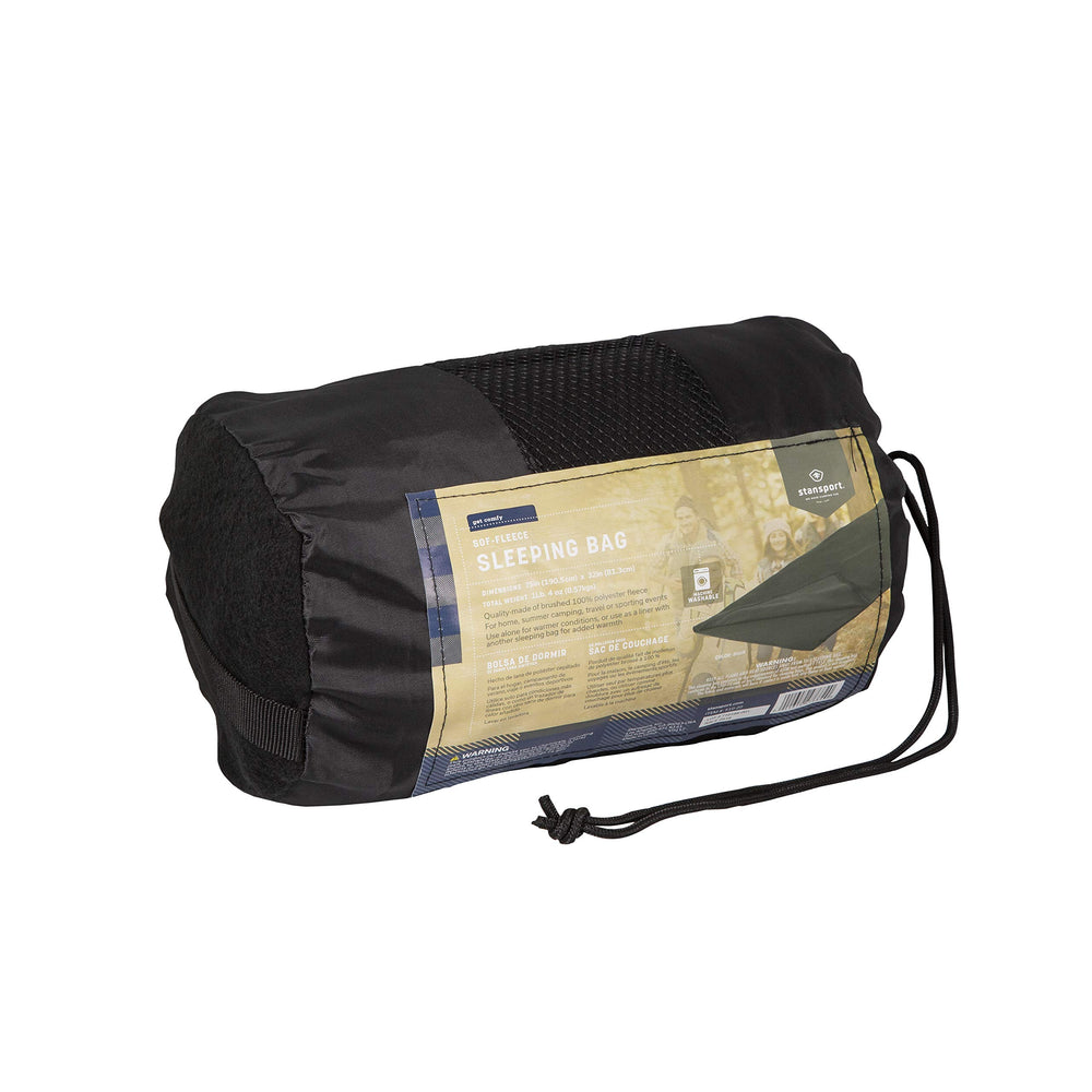 Stansport rolled sleeping bag secured by shock cord for compact transport
