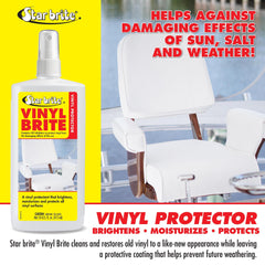 STAR BRITE being sprayed on a boat seat to protect from UV damage