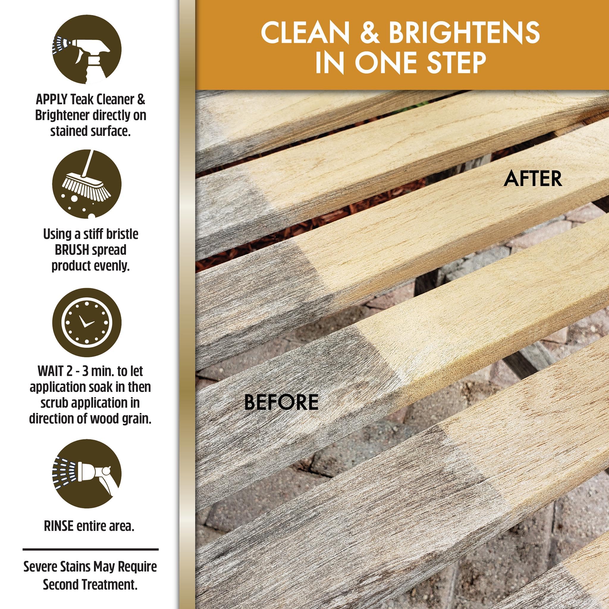 STAR BRITE before and after teak comparison showing restored natural color