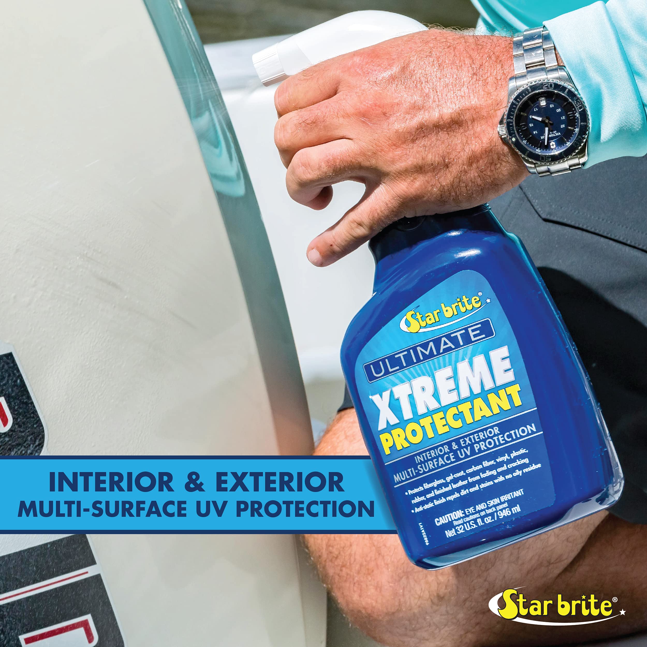STAR BRITE protecting boat gelcoat surface highlighting water and sun resistance
