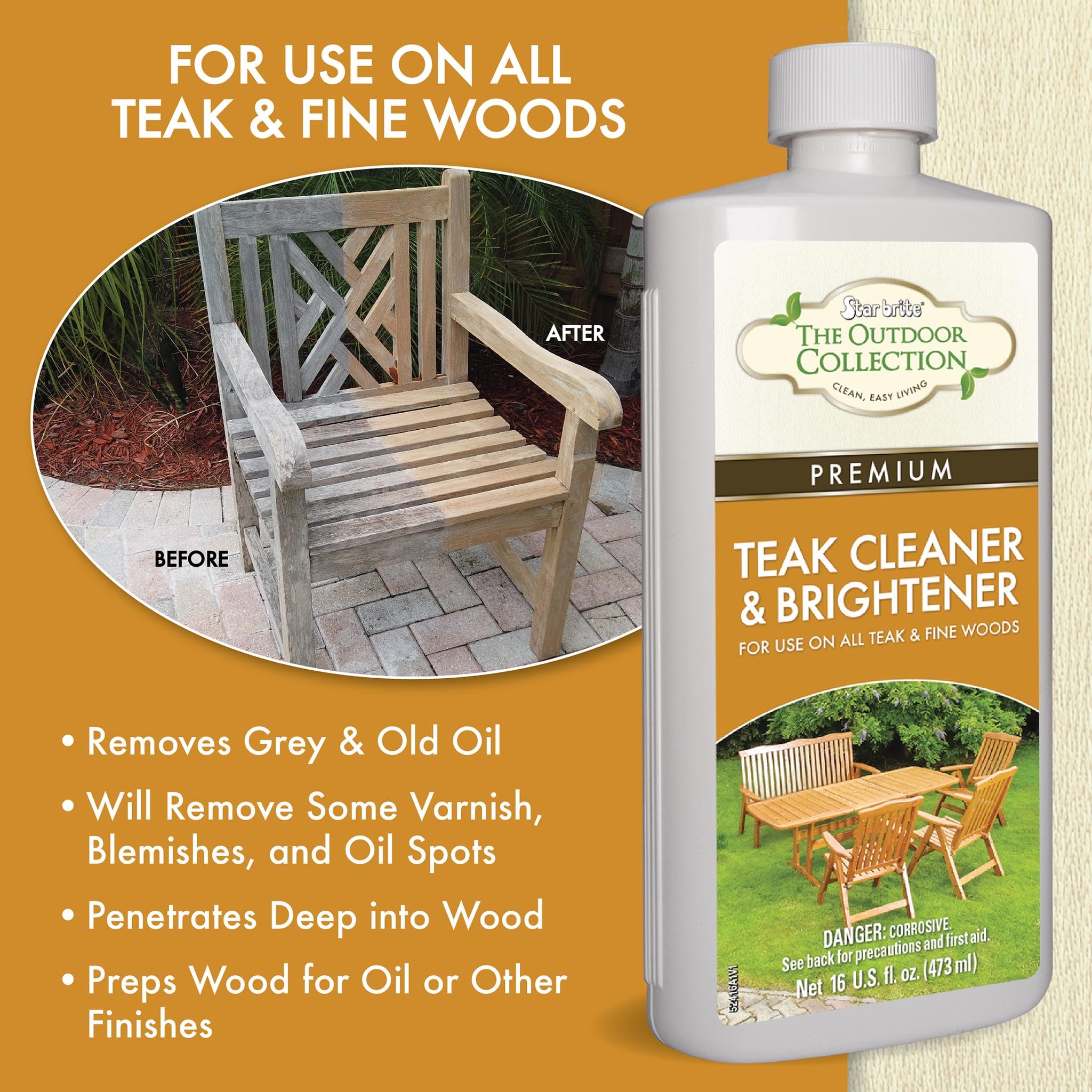 STAR BRITE brush scrubbing along teak grain to remove deep weathering