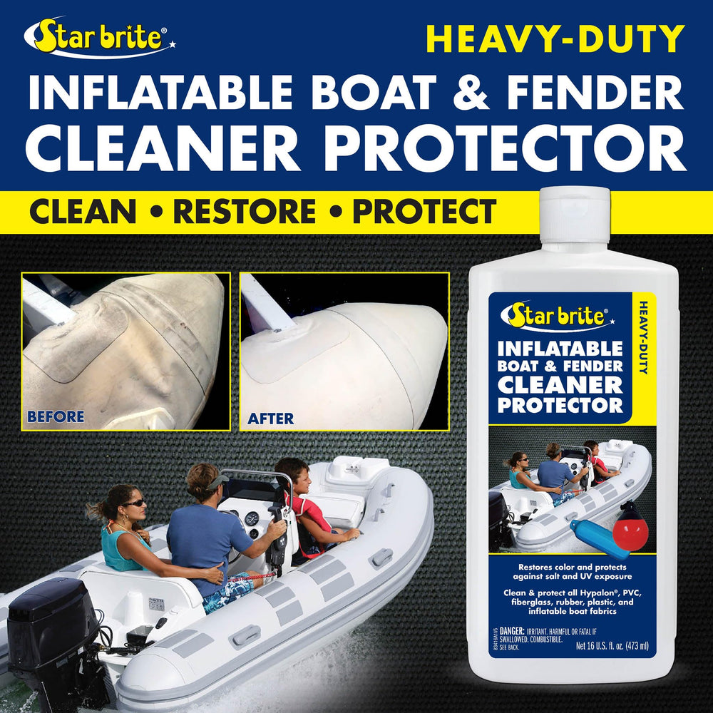 STAR BRITE product on docked inflatable boat showing protection and fresh appearance