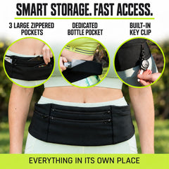 StashBandz center pocket close-up with phone fitted, protecting device during activity