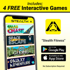 Person performing a front plank using the Stealth Fitness device to control a mobile game and improve endurance