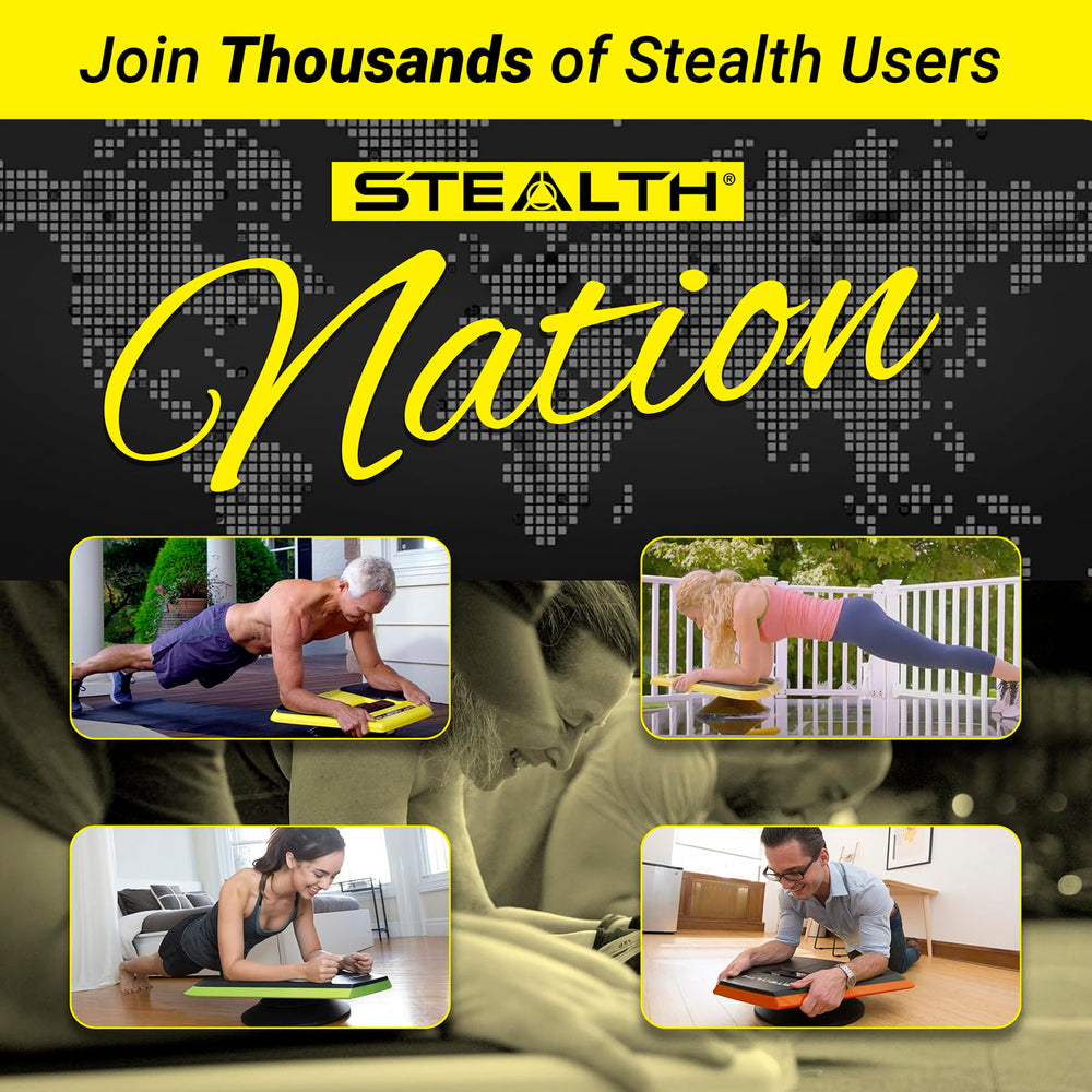 Unboxed Stealth Fitness trainer with phone, quick-start guide and included accessories displayed