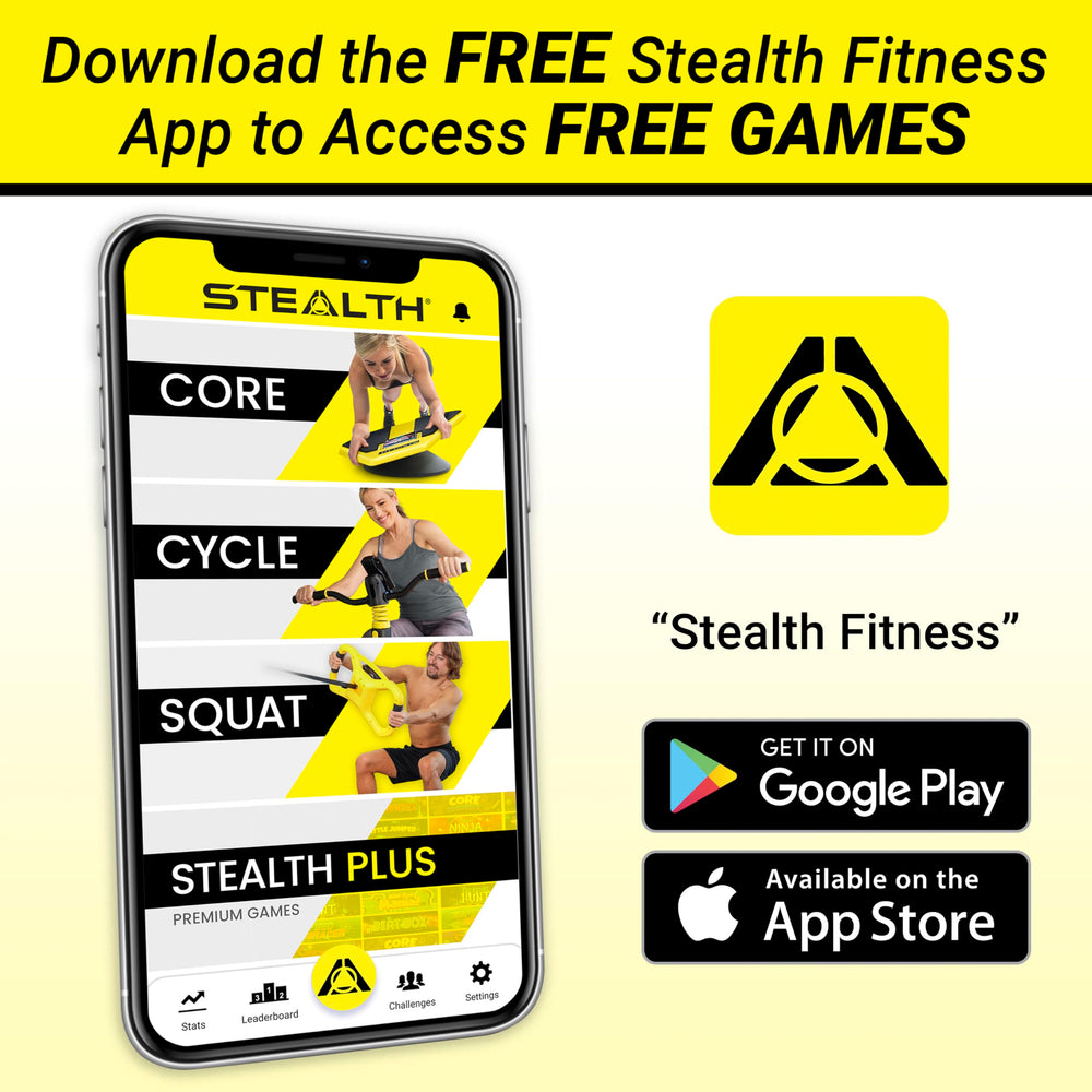 Stealth Fitness next to a hand for scale, demonstrating portable size for home or travel workouts