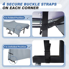 STEECA cover on folded table illustrating adaptable fit for folded storage convenience