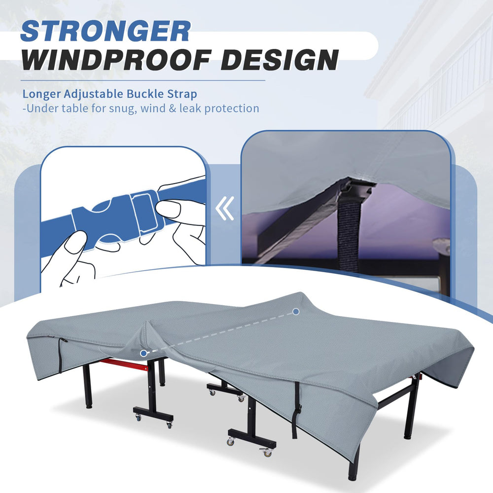 STEECA corner straps fastened around table legs preventing blow-off in wind