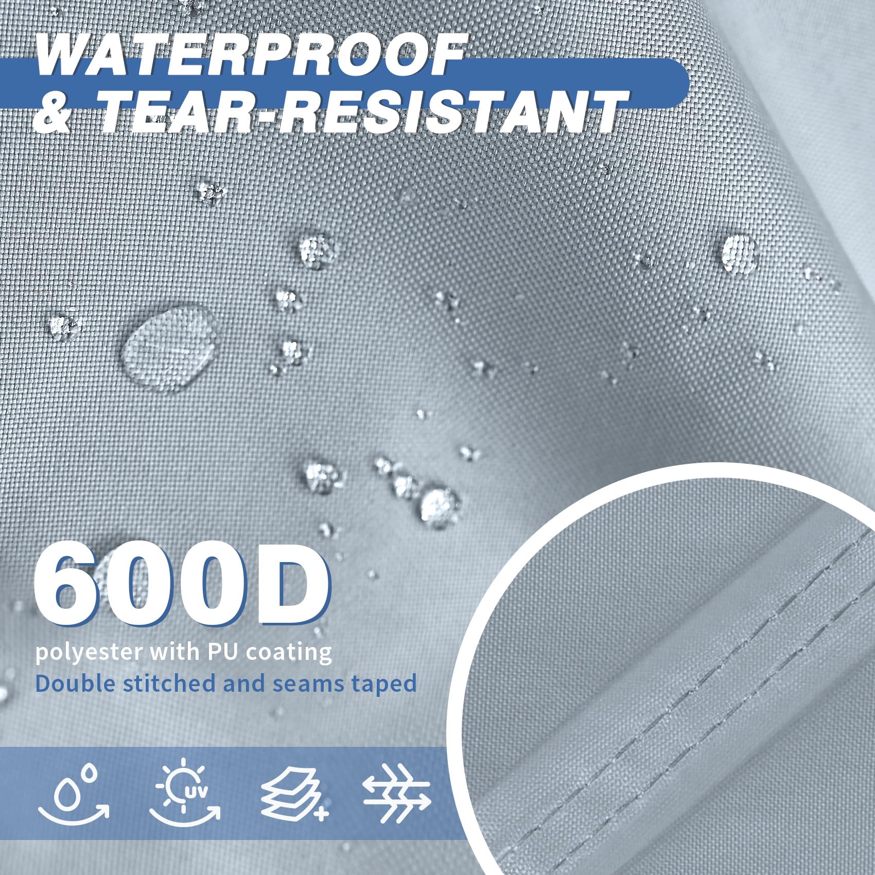 STEECA cover beside a tape measure showing fit for 9x5 ft tables and sizing clarity