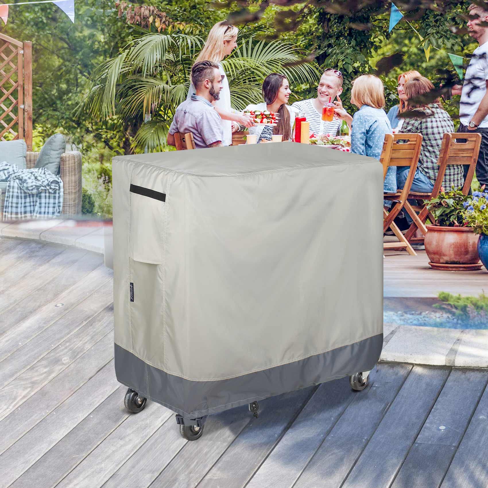 STEECA cover beside cooler showing size comparison for accurate fit