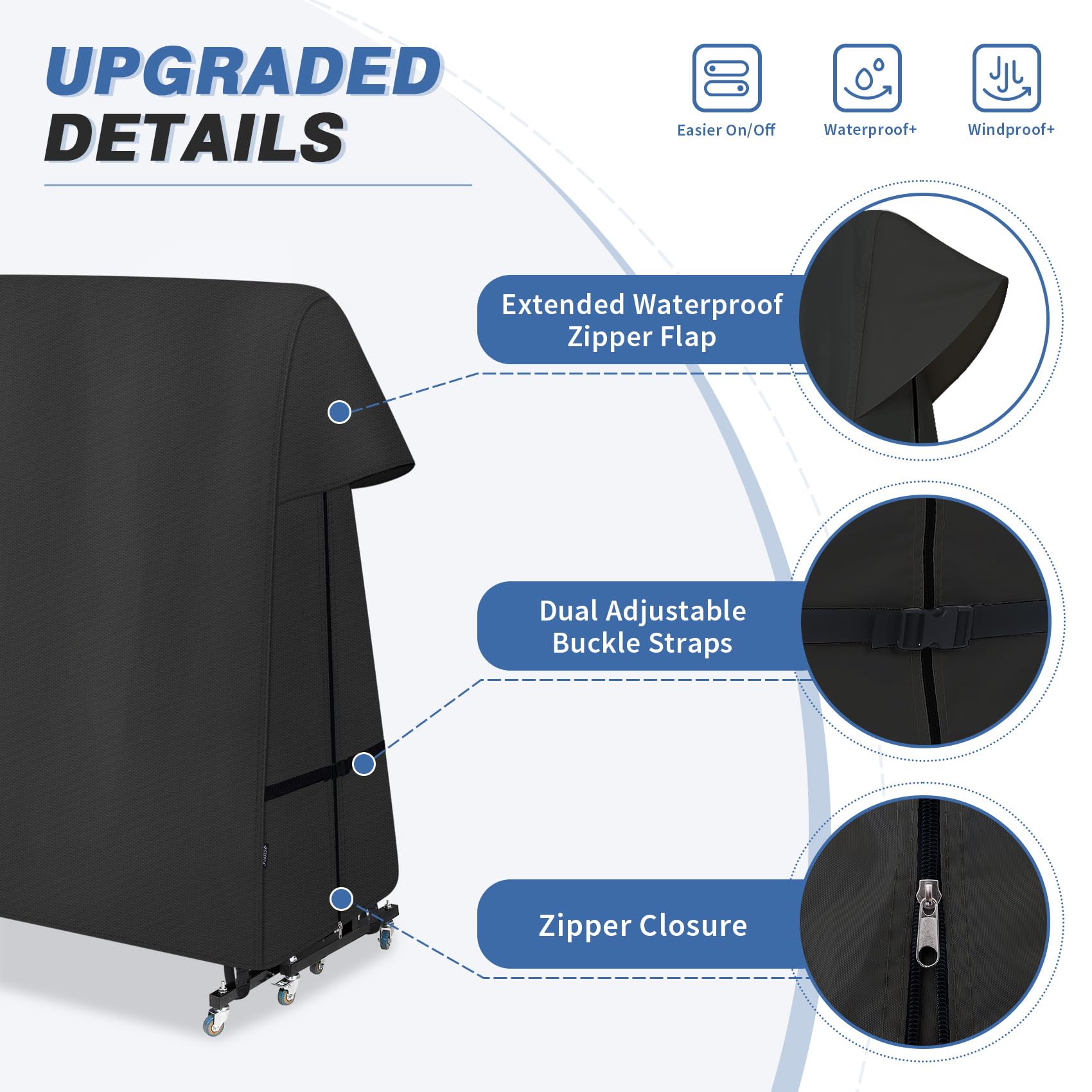 STEECA waterproof zipper with protective flap demonstrating water resistance