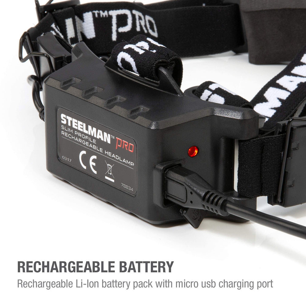 Steelman Pro rear battery pack profile offering rechargeable runtime benefits