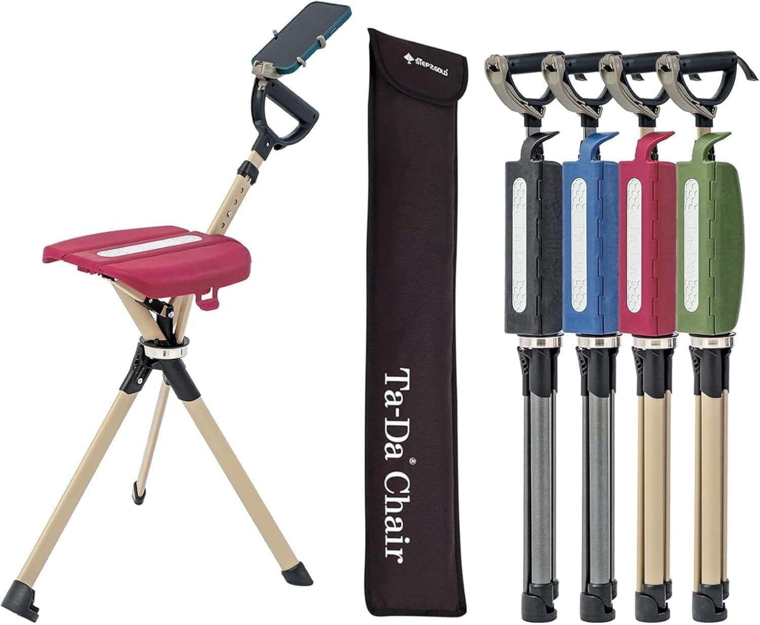STEP2GOLD Ta‑Da Chair S2 PRO front view showing red finish and cane‑to‑seat function benefit