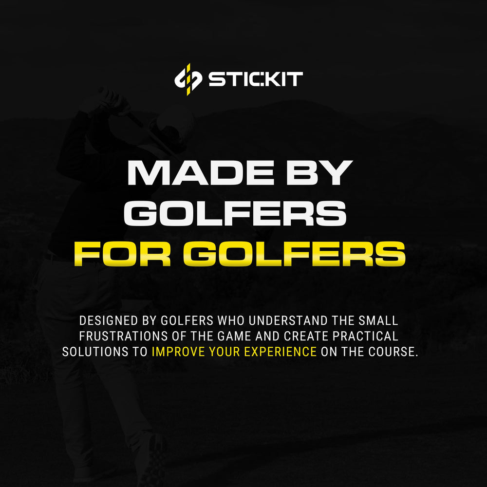 STICKIT on a golf bag during play showing organized gear and faster pre-shot routine