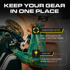 STICKIT holding towel and rangefinder showing secure multi-accessory placement advantage