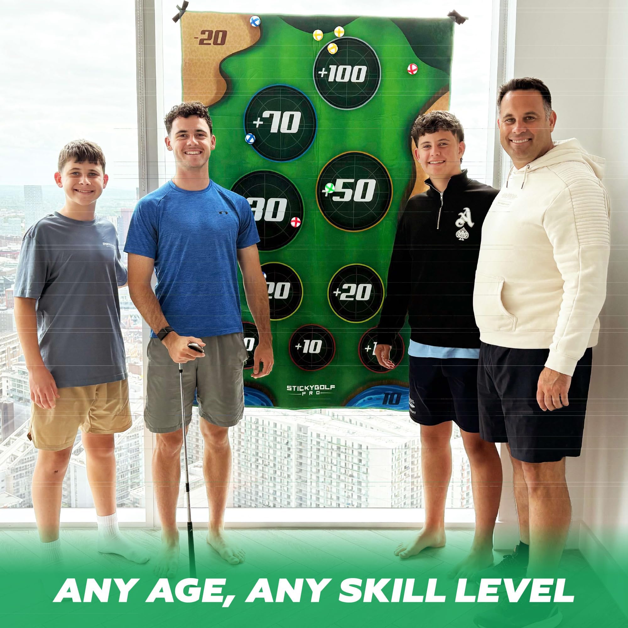StickyGolf Pro in-use backyard chipping demonstrating outdoor family entertainment