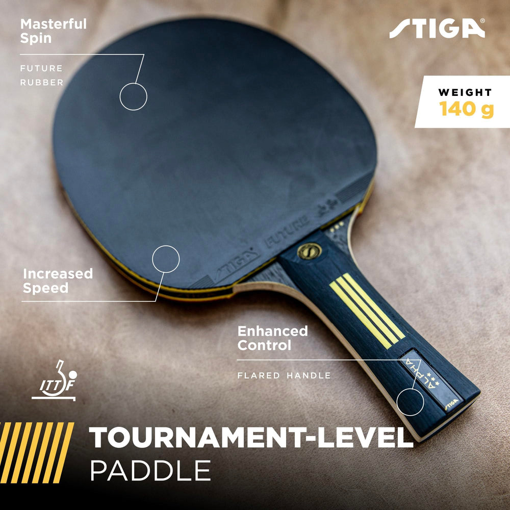 STIGA Alpha handle close-up highlighting ergonomic grip for comfort