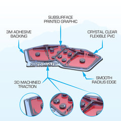 Stompgrip Dice applied to a snowboard with a rider’s boot demonstrating improved one-foot stability