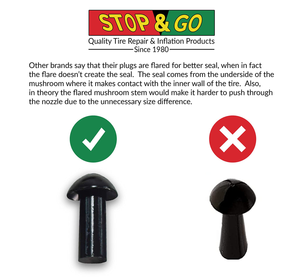 Stop & Go hand inserting a mushroom plug into a tubeless tire to restore mobility