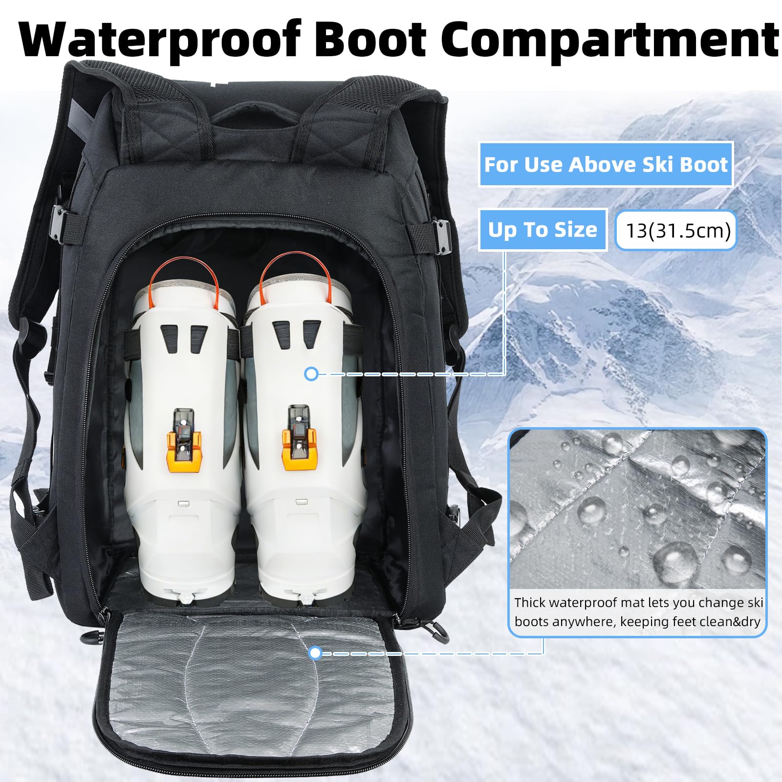 StorForge side webbing with skis attached illustrating hands‑free ski carry