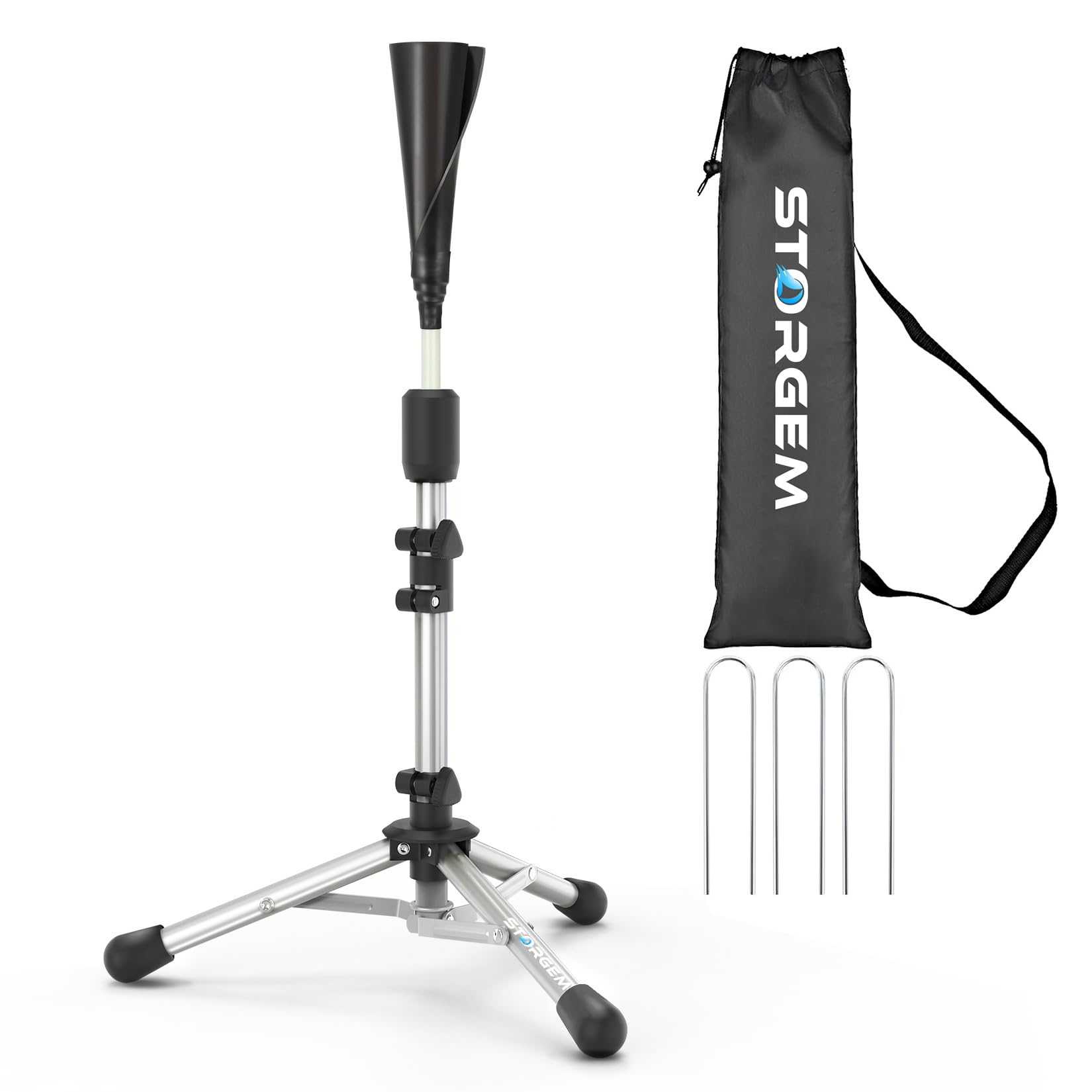 Storgem tee front view showing full frame and stable stance for reliable practice