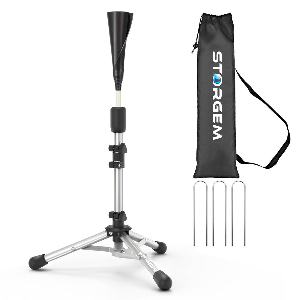 Storgem tee front view showing full frame and stable stance for reliable practice